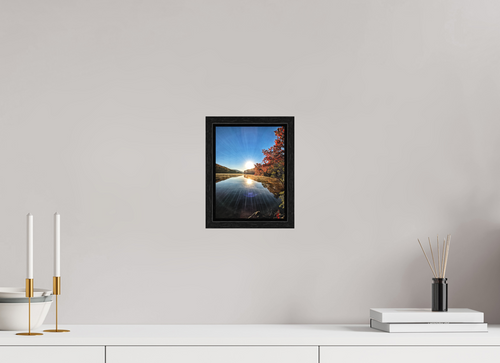 6 x 8″, Floater Frame Black - Matte Acrylic Sun Flare over Turkey Hill Pond